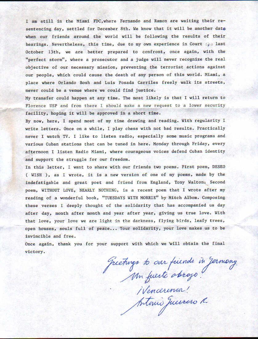 Brief von 
Antonio vom 11. November 2009